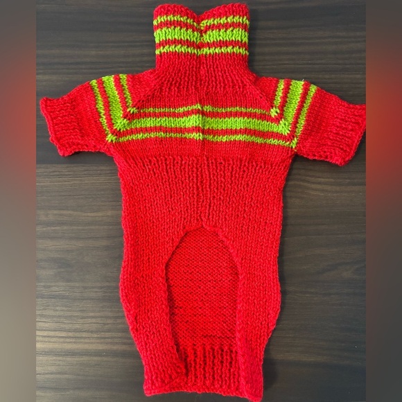 Red Handmade Knitted Dog Sweater – Medium Dog - Picture 2 of 2